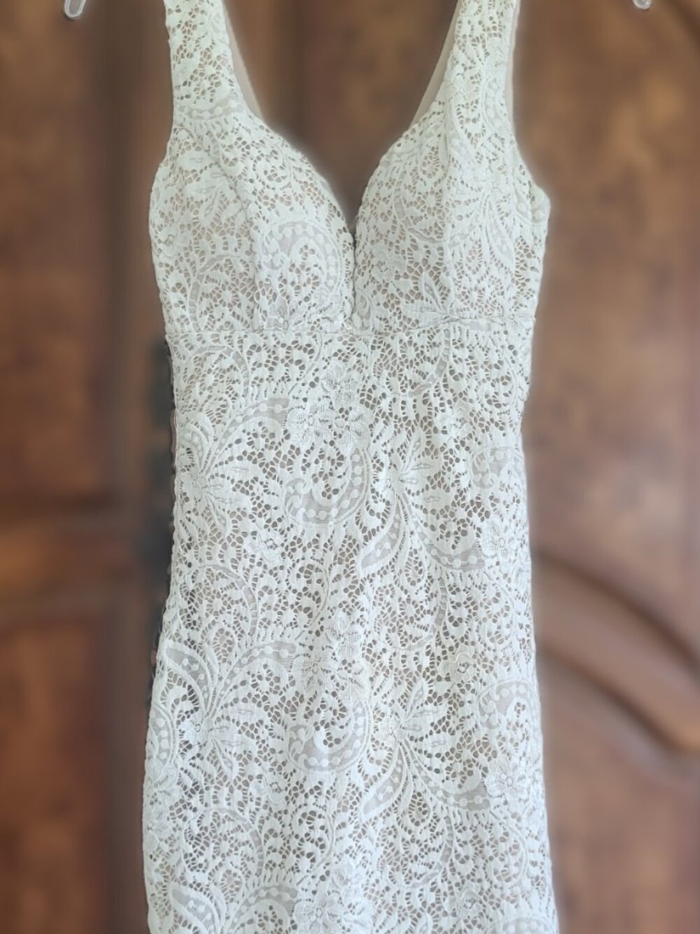 Windsor Ivory Lace Nude Illusion Ruched Bodycon Mini Dress Small
